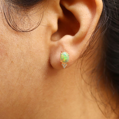 Handmade Opal Anddiamond Earring 14K Gold