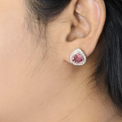Pink Tourmaline & Brilliant Cut Earring 18K Gold