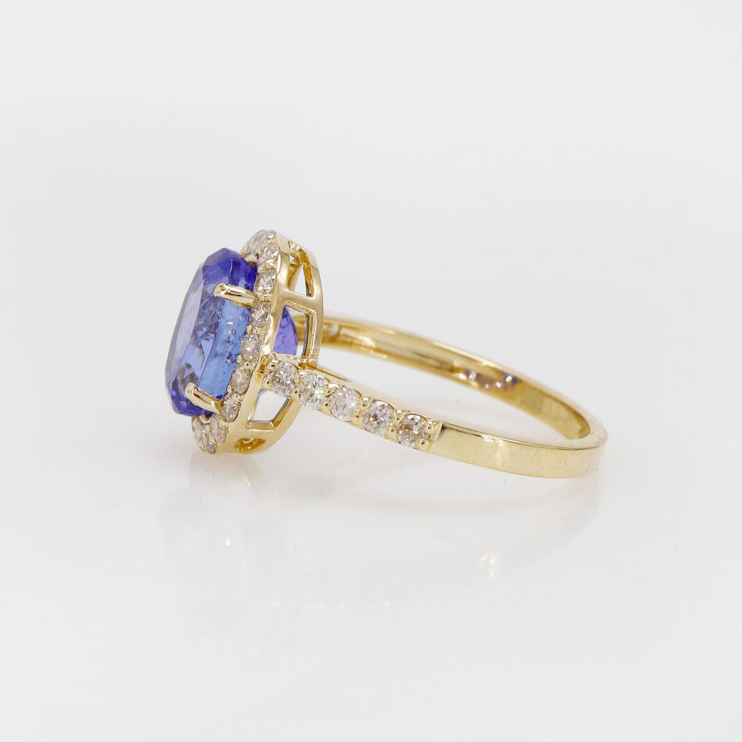 Deep Blue Tanzanite & Setted Yellow / Proposal Ring 14K Gold