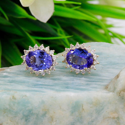 Tanzanite Cluster Earring 14K Gold