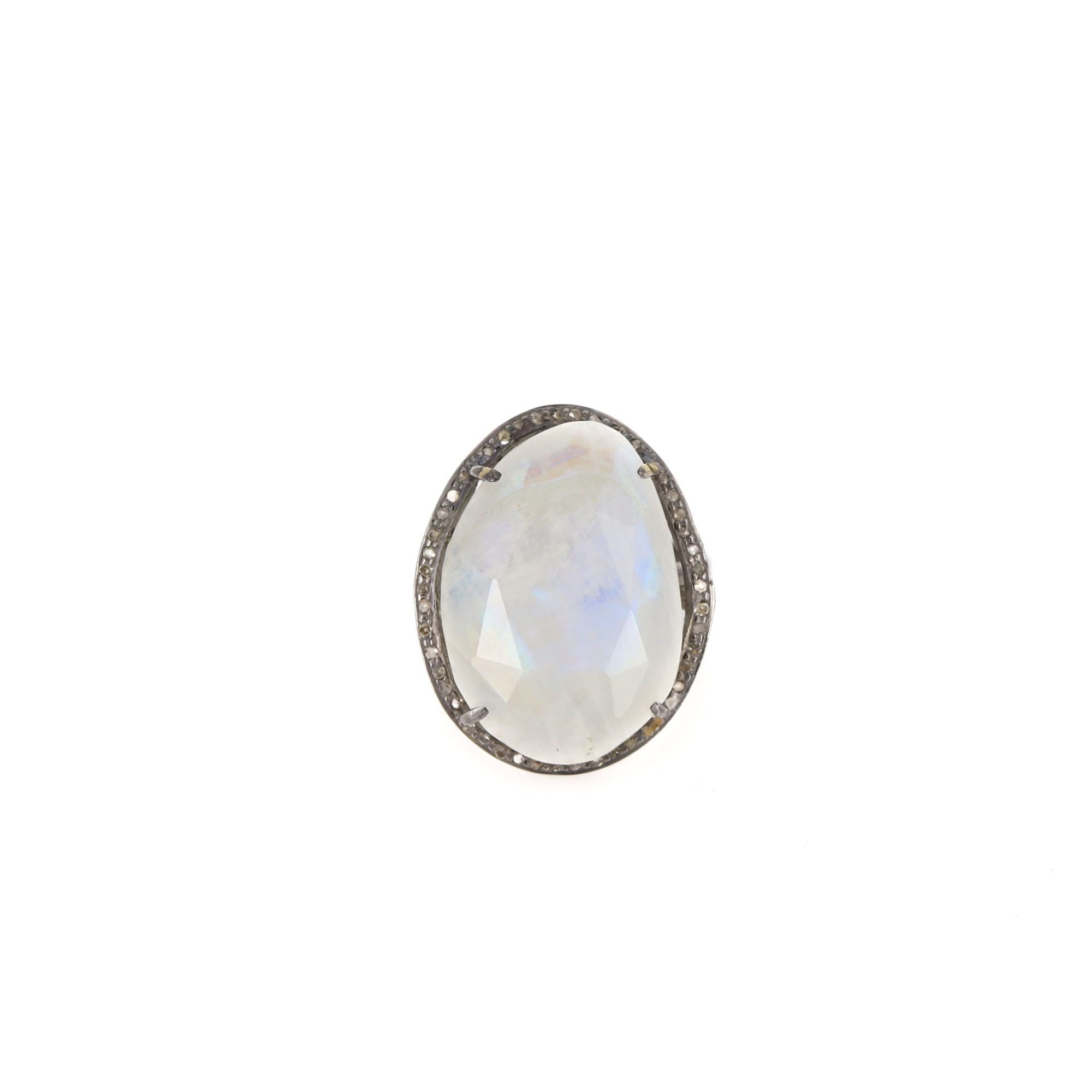 Very Beautiful Rainbow Moonstone Ring Silver