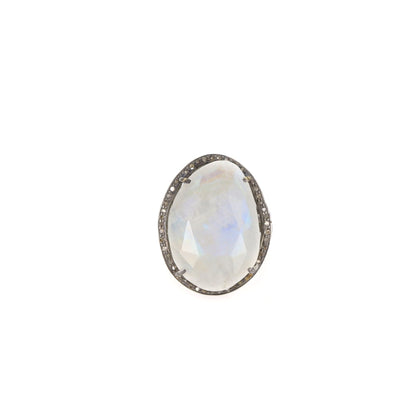 Very Beautiful Rainbow Moonstone Ring Silver