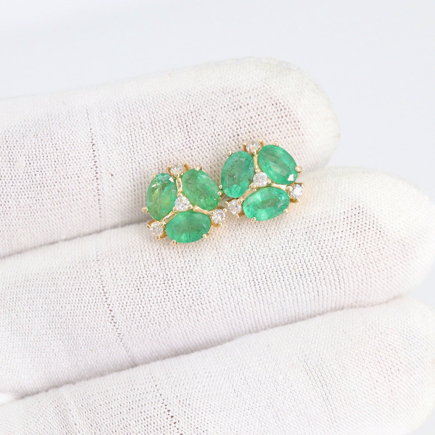 2.52 Emerald Delicate Dainty Studs Earring 14K Gold