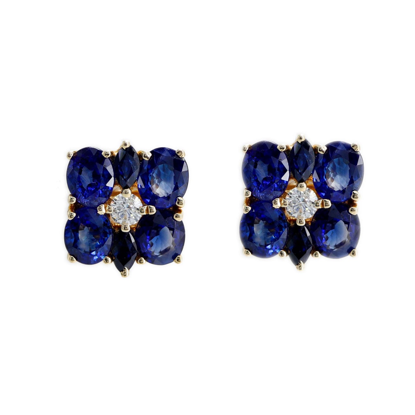 Blue Sapphire Studs Yellow Real Earring 14K Gold