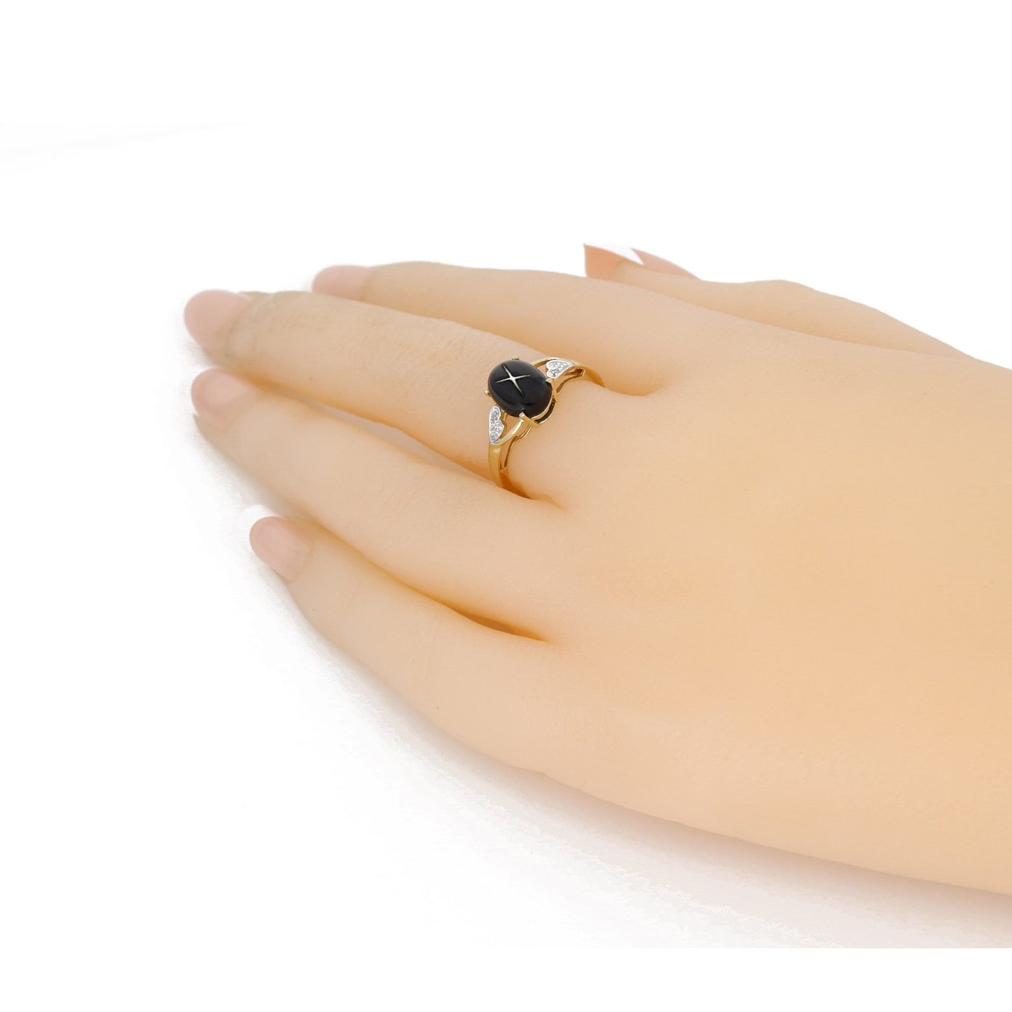 Cabochon Black Star Ring 14K Gold