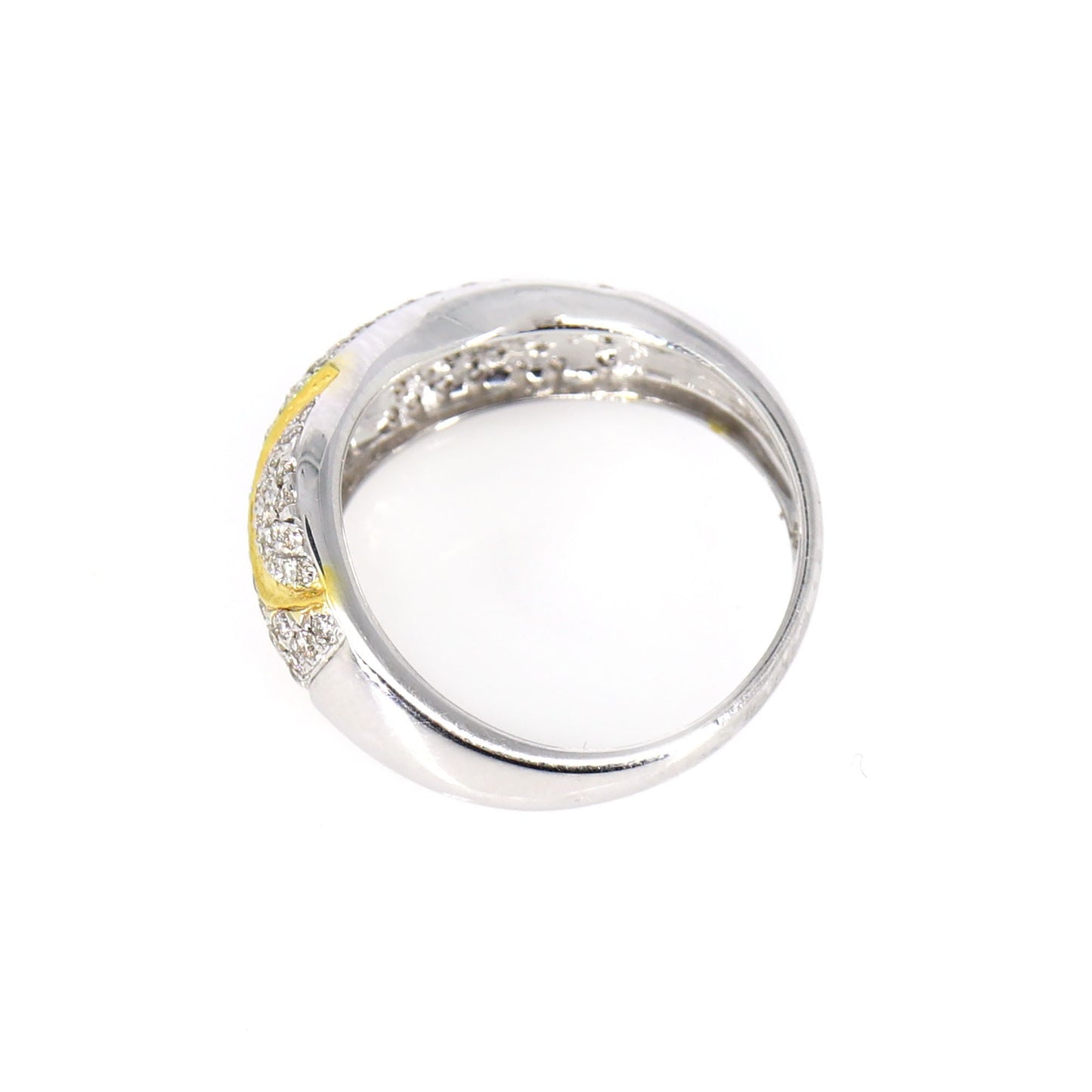 Curved Wedding Band White Round Cut Waved Ring 18K Gold