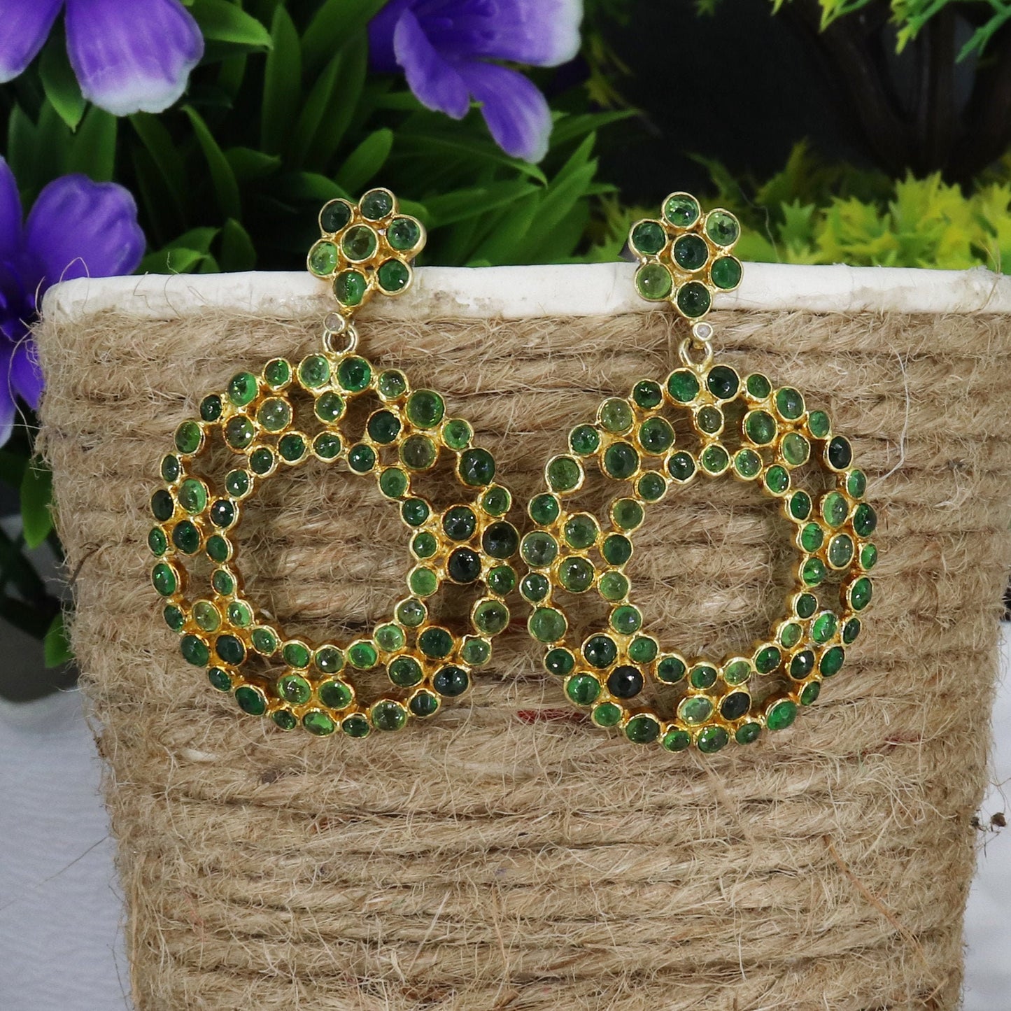 Victorian Stylish Chrome Diopside Gemstone Earring