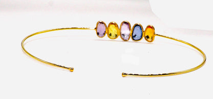 Beautiful Flexible Bangle Multi Sapphire Fine Jewelery Open Cuff Bangle Anniversary Multi Sapphire Rose Cut 18K Gold