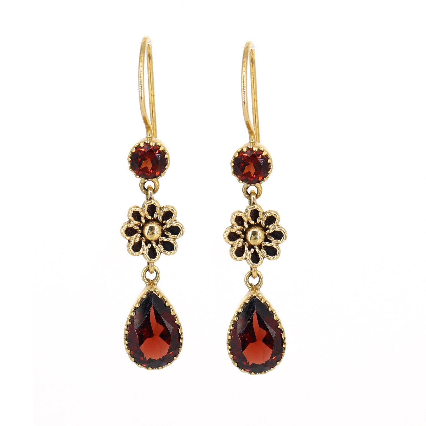 Red Garnet 9K Yellow Earring Gold
