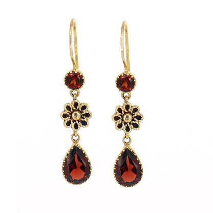 Red Garnet 9K Yellow Earring Gold
