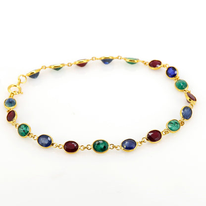 Blue Sapphire Emerald Ruby Gemstone Bezel Setting Bracelet 14K Gold