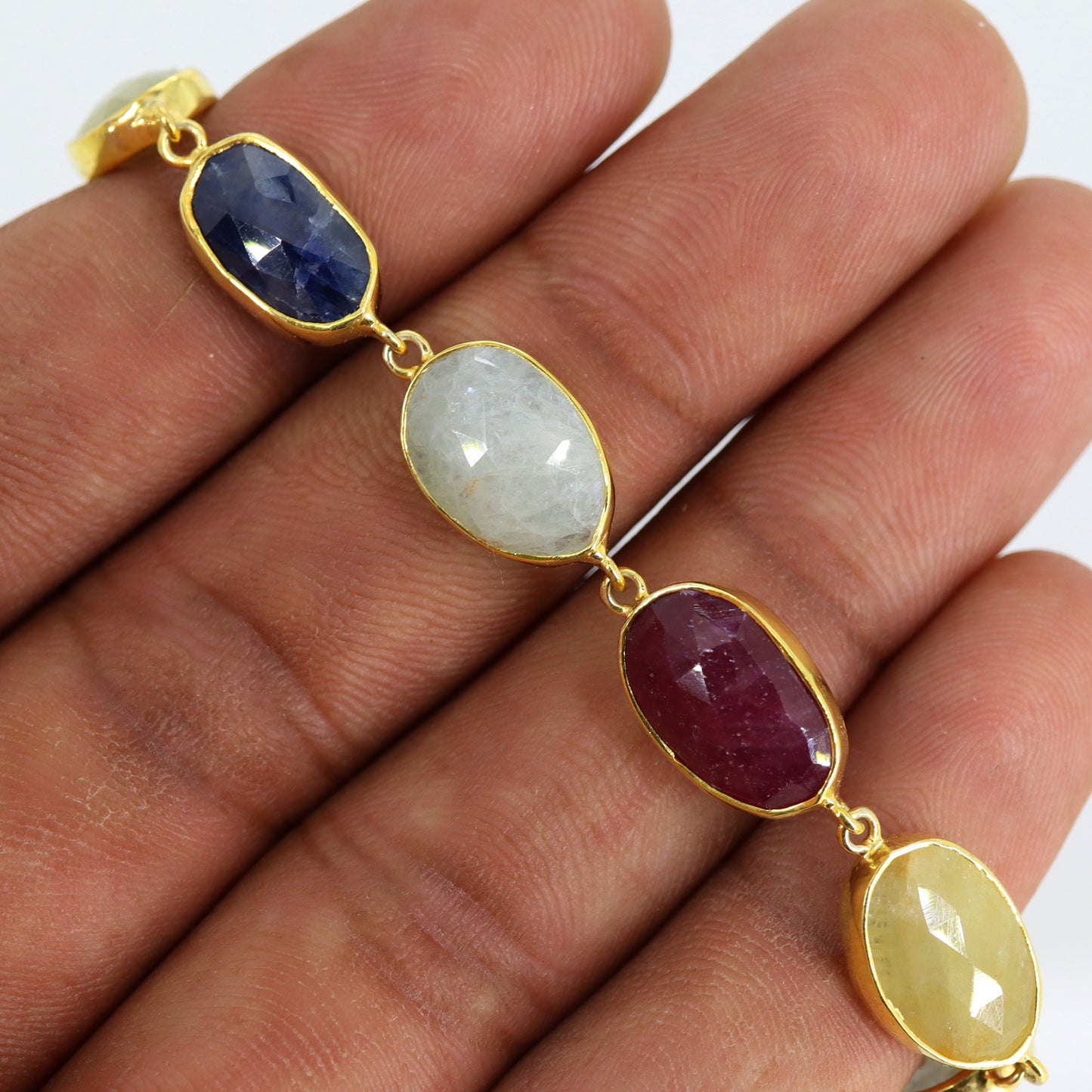 Multi Color Sapphire Gemstone Bracelet Gold
