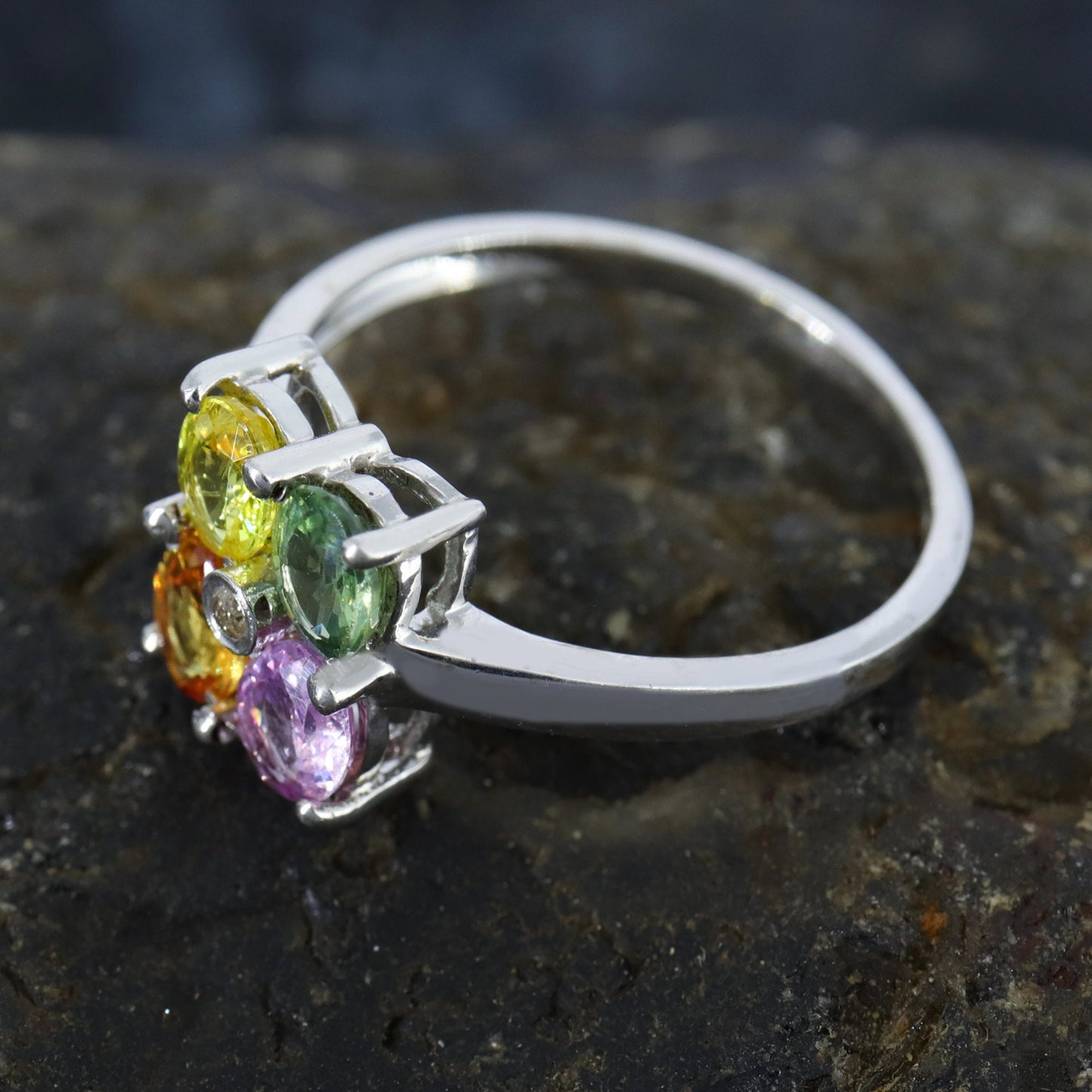 Oval Cut Multi Sapphire & Ring Silver