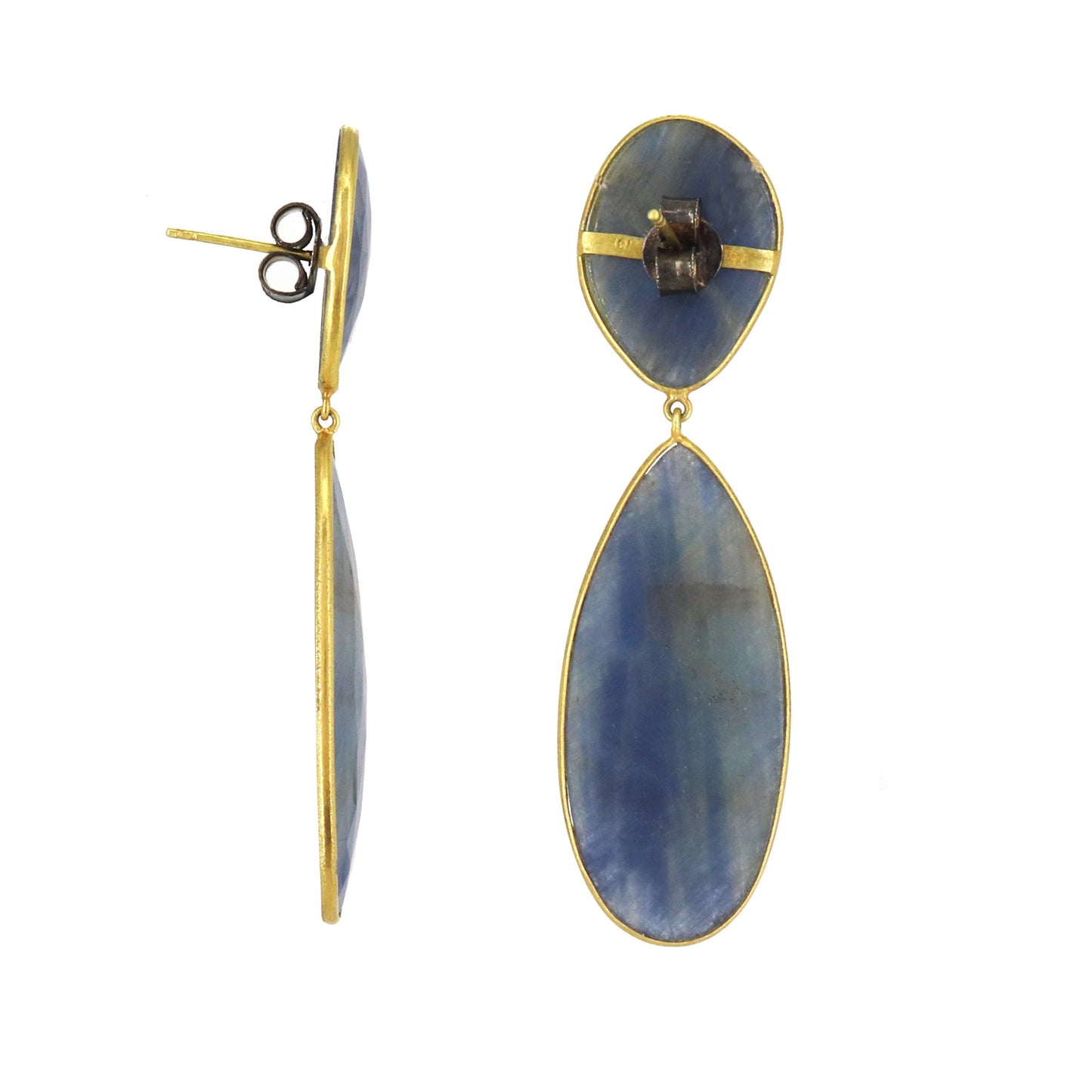 Rose Cut Blue Sapphire Earring 18K Gold