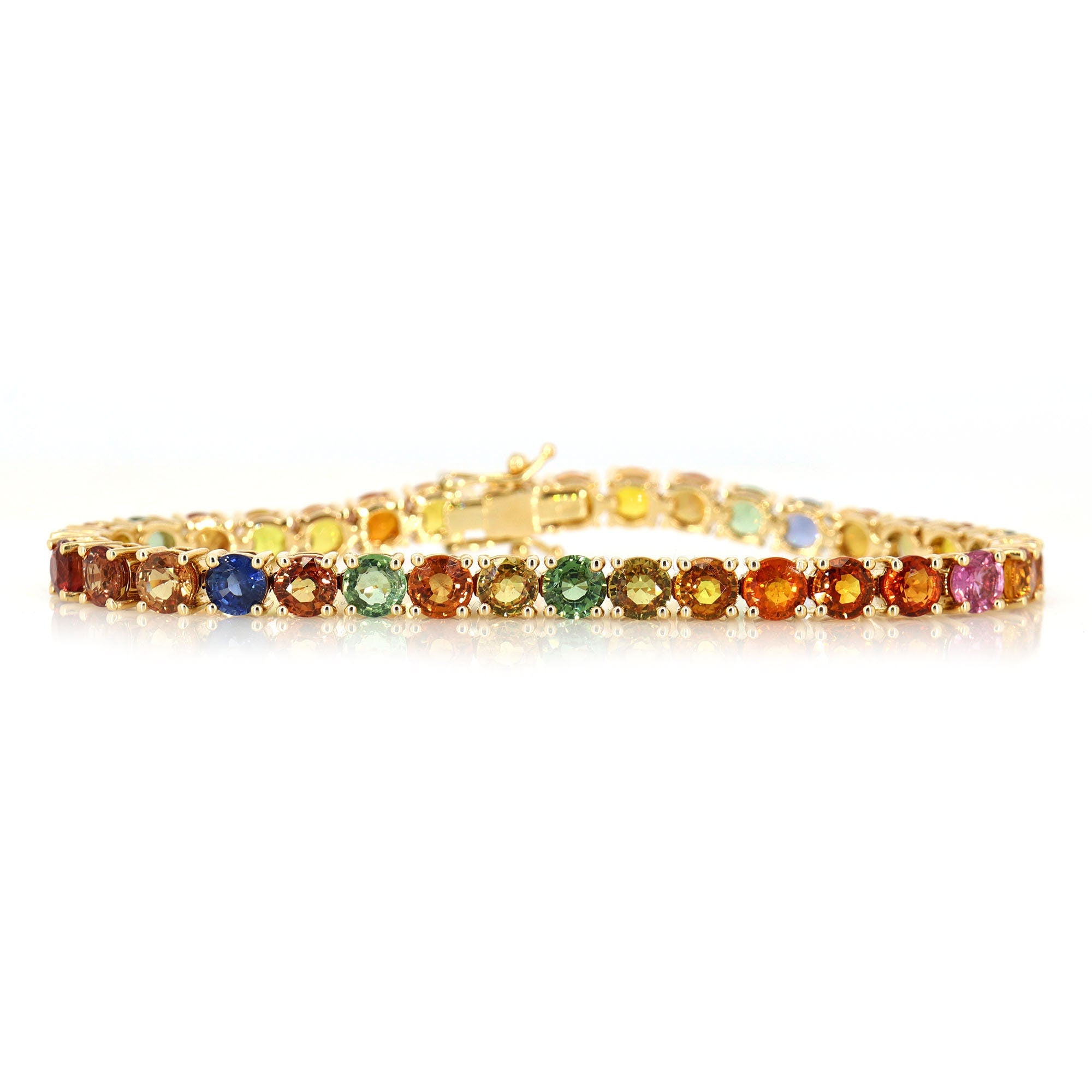 Rainbow Sapphire Tennis Bracelet 14K Gold