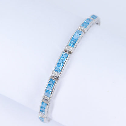 Swiss Blue Topaz & Cubic Zircon Bracelet Silver