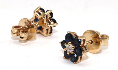 Genuine Blue Sapphire Gemstone Stud Earring 14K Gold
