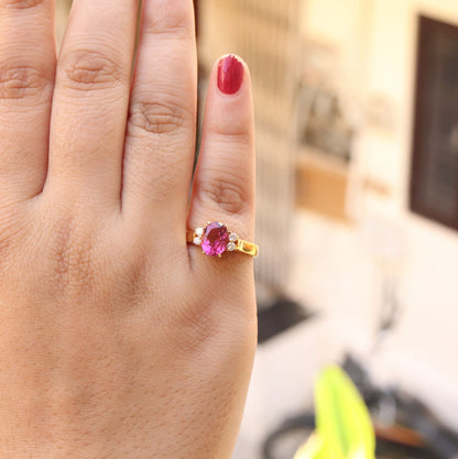 Dark Pink Tourmaline Ring 18K Gold