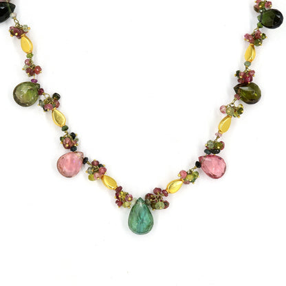 Green Pink Brown Tourmaline Necklace 18K Gold