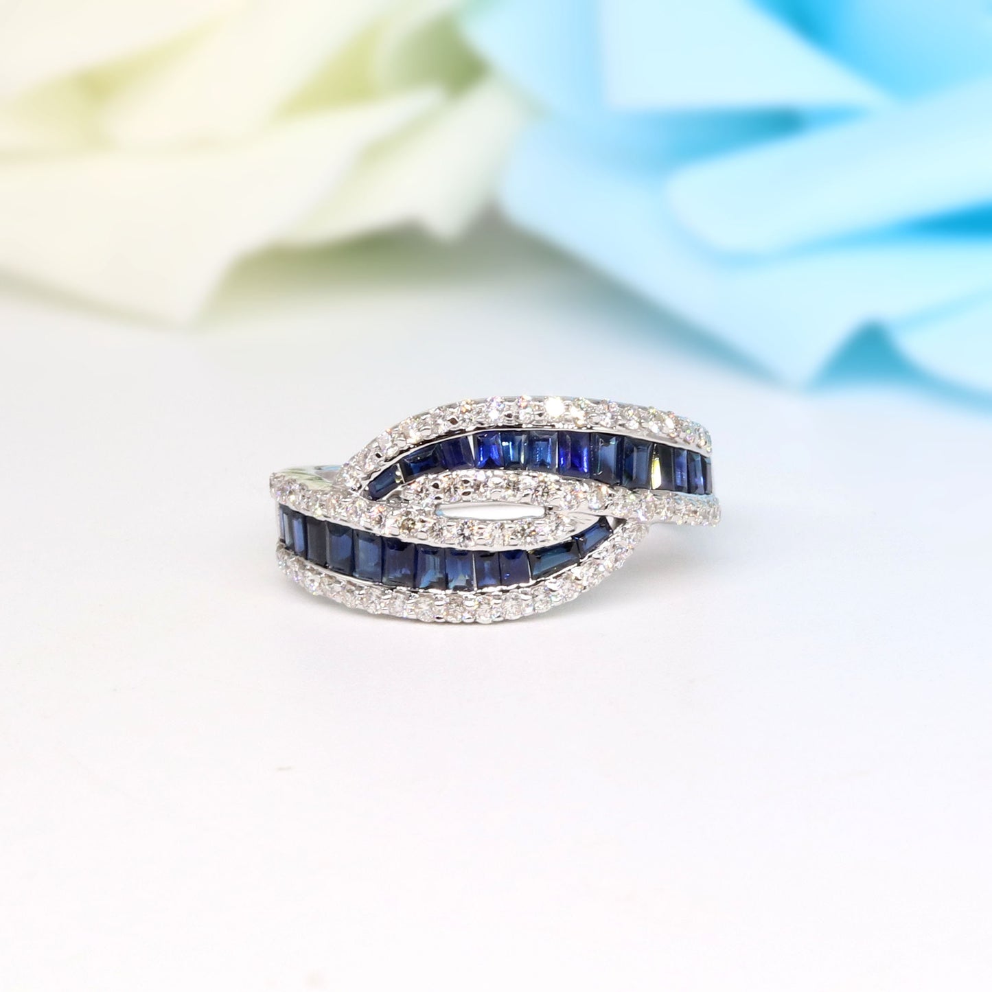 Handmade White Blue Sapphire Ring 14K Gold