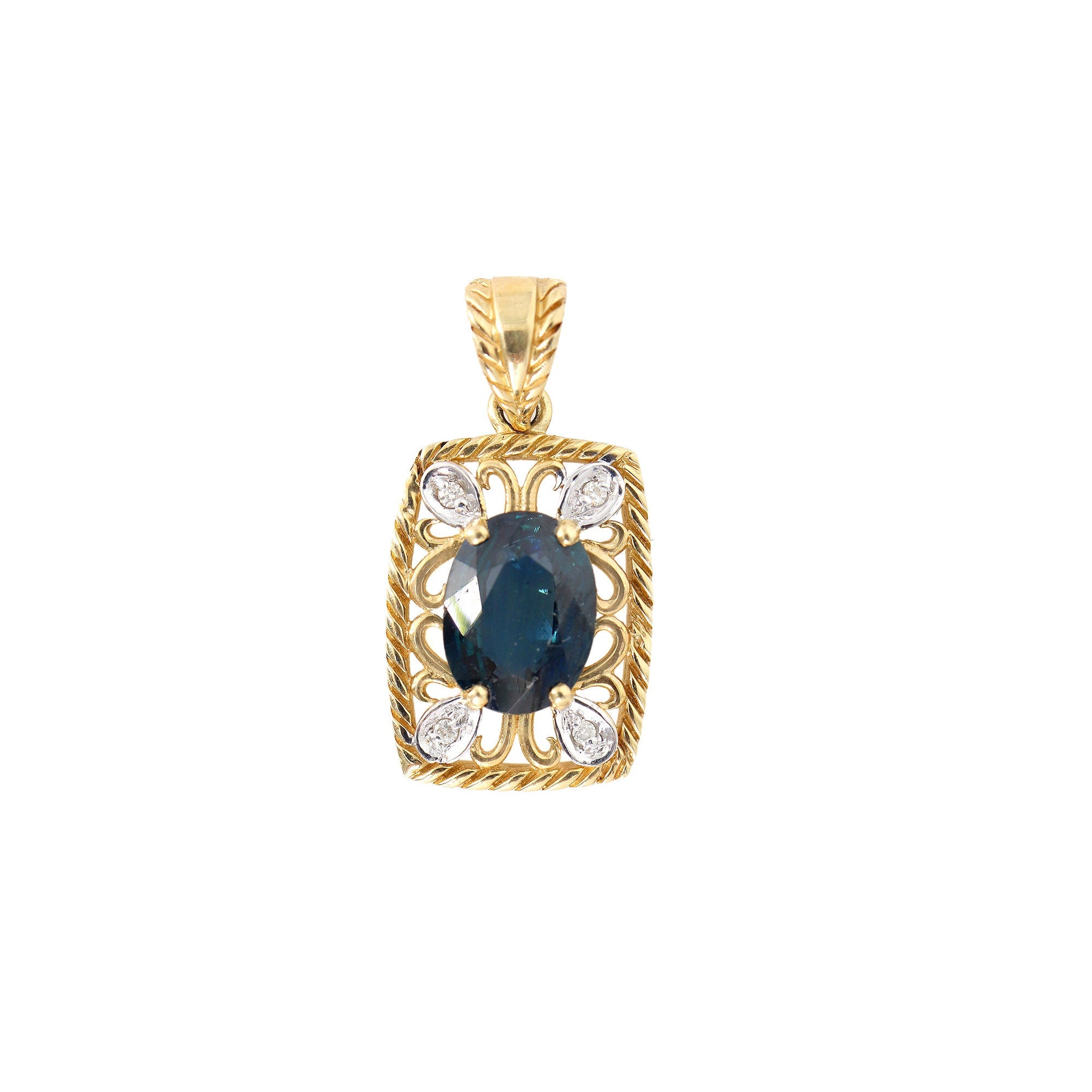 Blue Sapphire Pendant 14K Gold