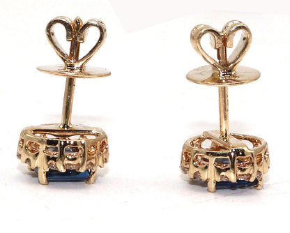 Blue Sapphire Gemstone Studs / Yellow Studs / Princess Cut Sapphire Stone Stud Earring 14K Gold
