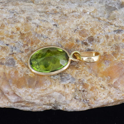 Yellow Peridot Oval Pendant 14K Gold