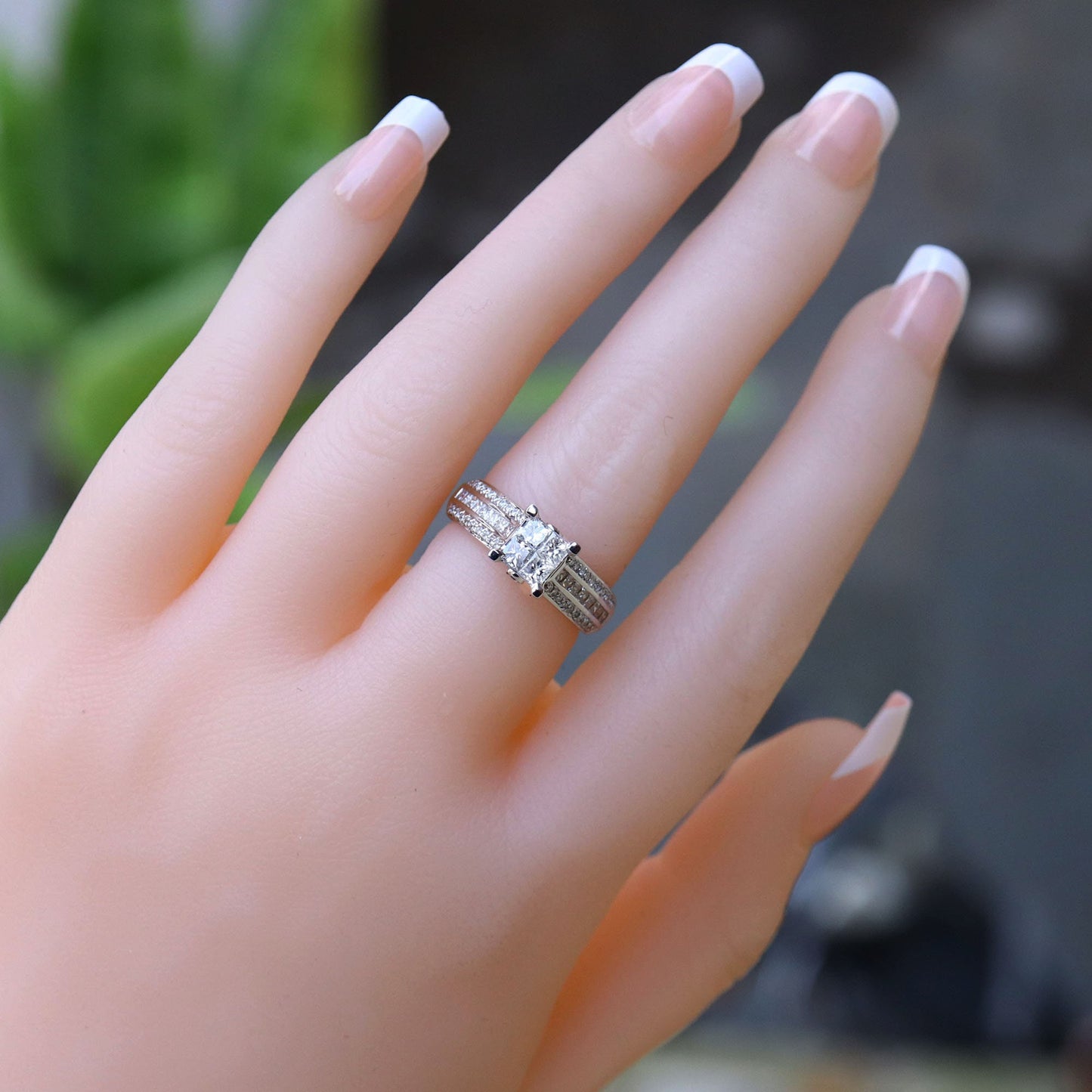 White Stunner Over 1.01 Carats Invisible Princess Cut Ring 18K Gold