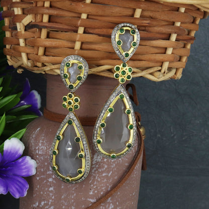 Unique Design Grey Moonstone Chrome Diopside Gemstone Earring