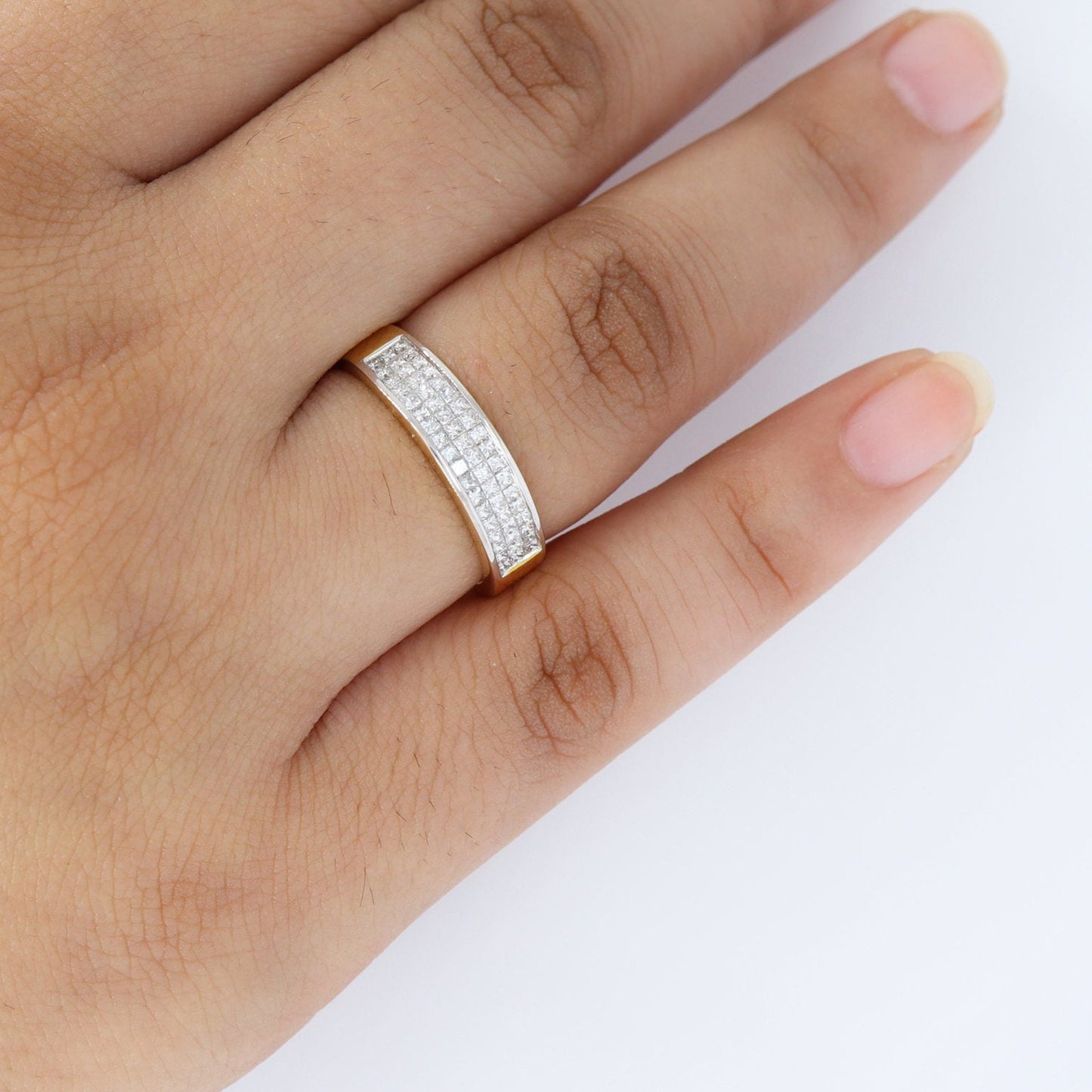 Half Eternity Yellow Band Princess Cut Ring 18K Gold