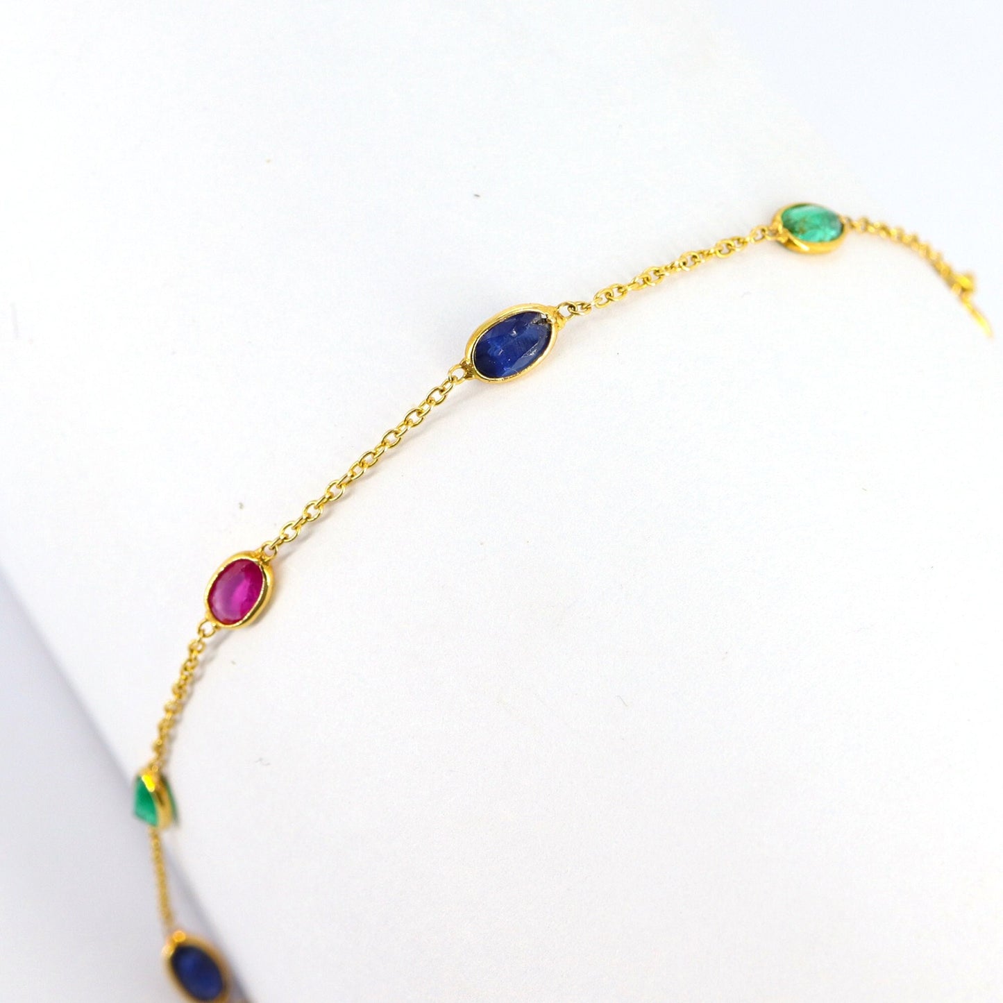 Tiny Multi Gemstone Bracelet 18K Gold