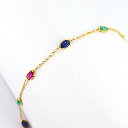 Tiny Multi Gemstone Bracelet 18K Gold