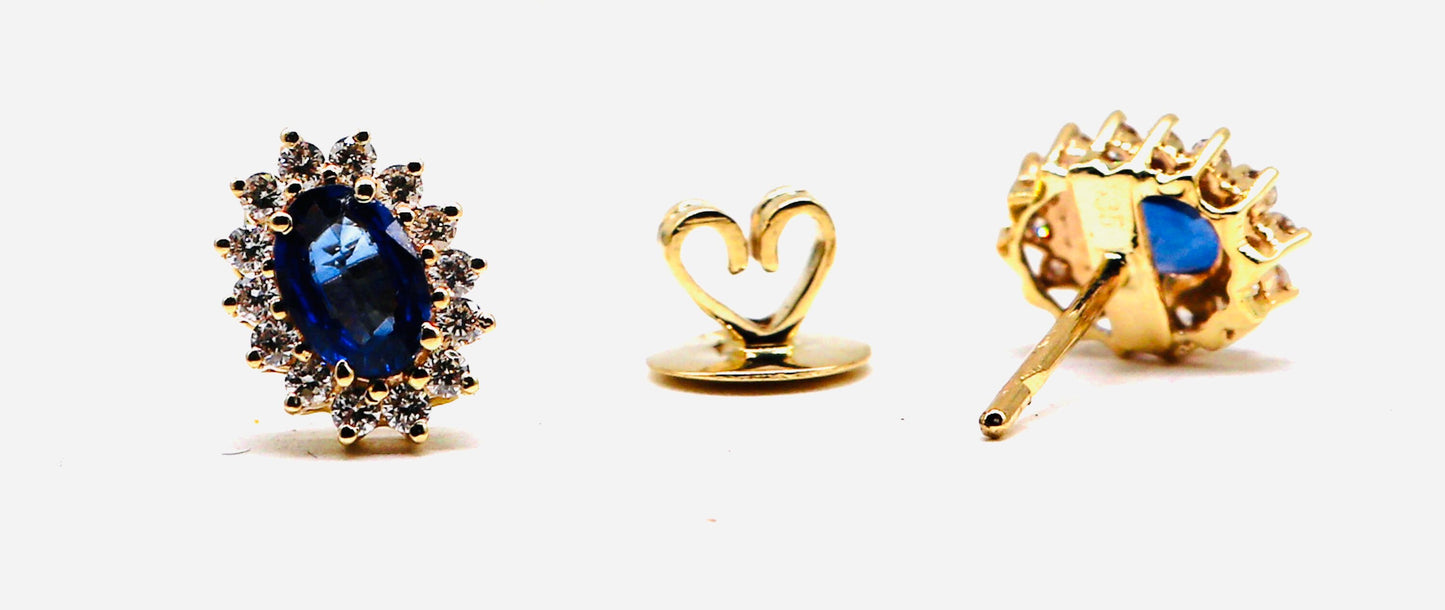 Yellow Blue Sapphire Studs Earring 14K Gold