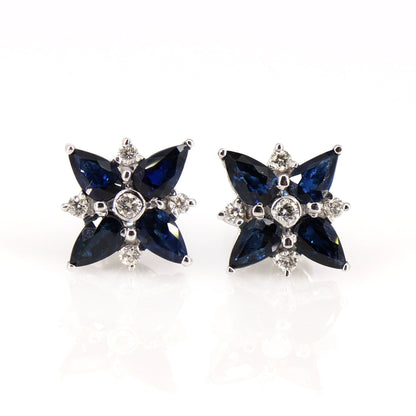 Vintage White Blue Sapphire Flower Tiny Earring 14K Gold