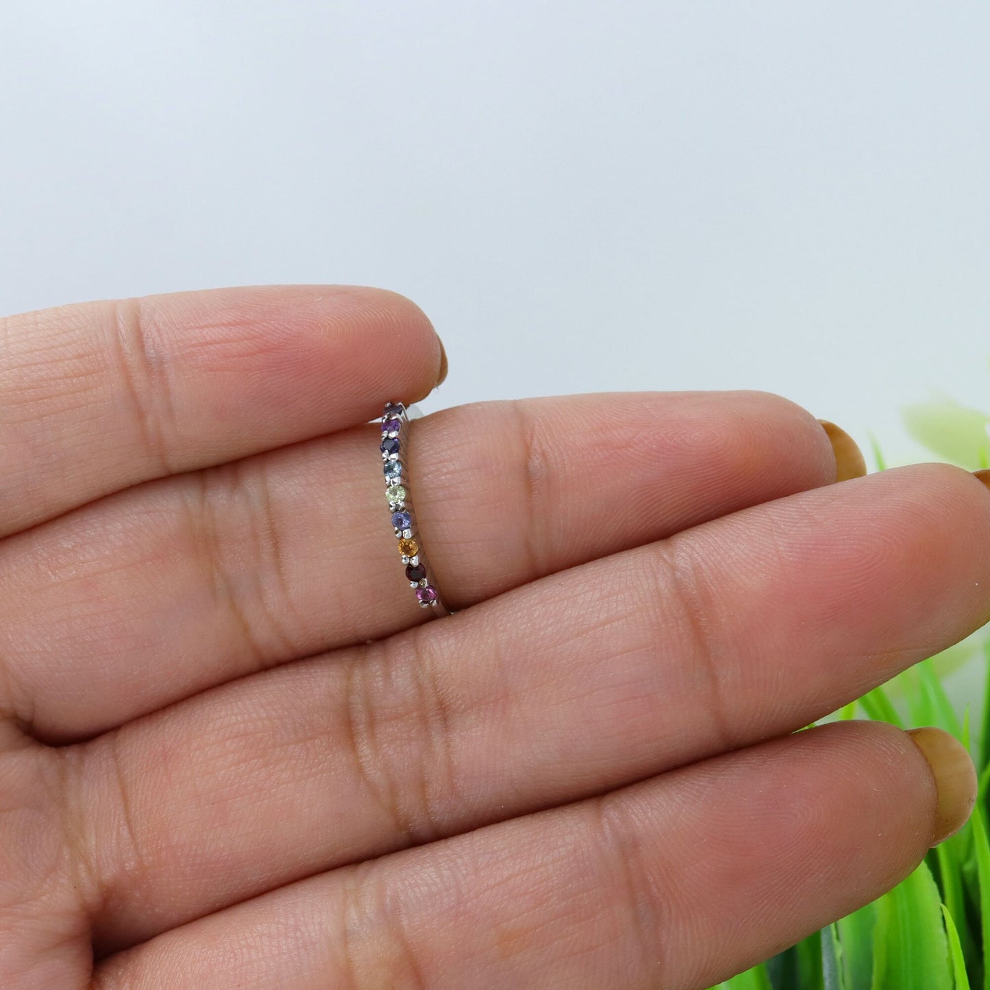 Beautiful Multi Semi Precious Gemstone Ring Silver