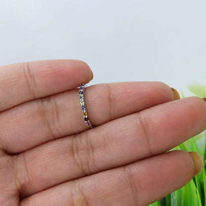 Beautiful Multi Semi Precious Gemstone Ring Silver