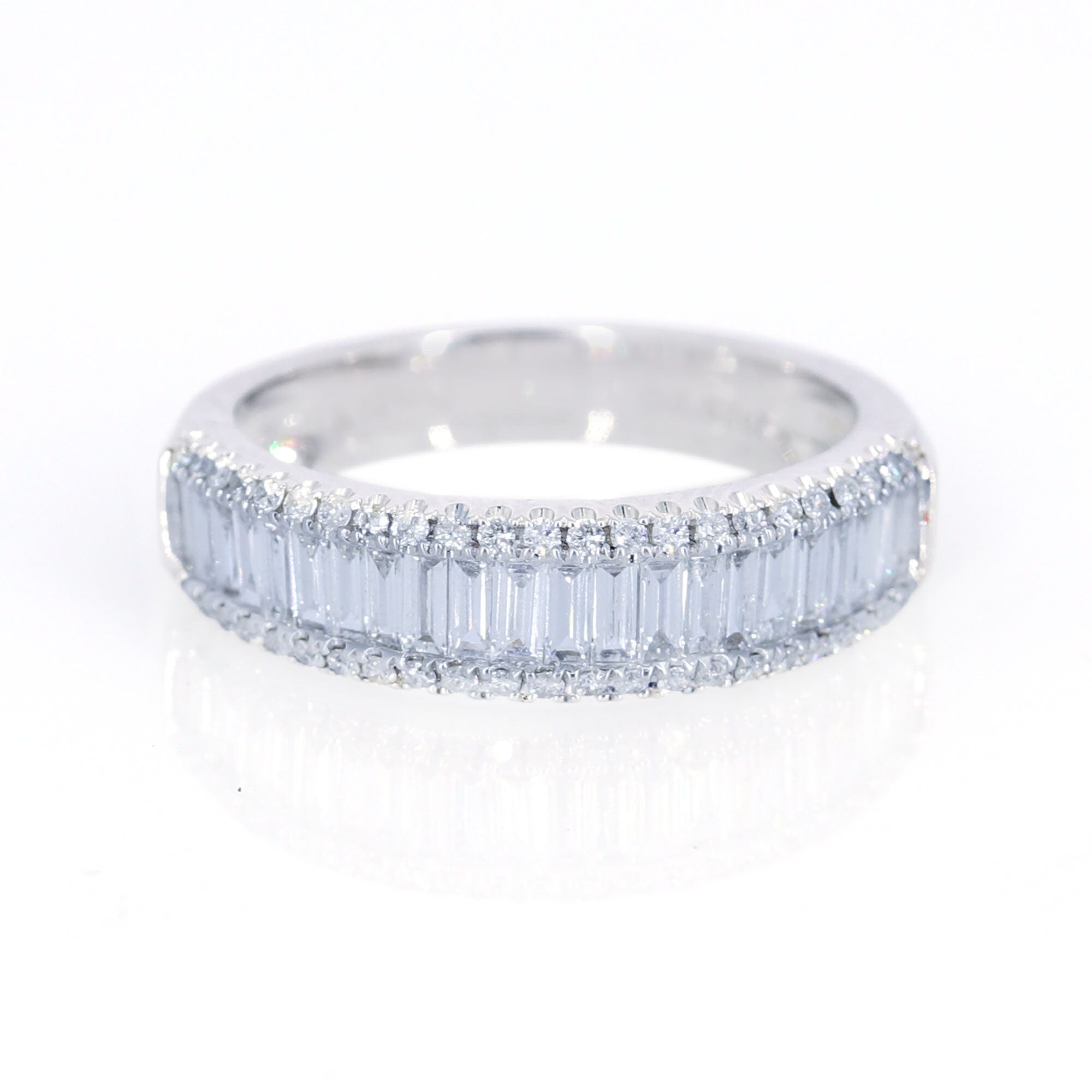 Half Eternity White Band Baguette Round Cut Ring 18K Gold