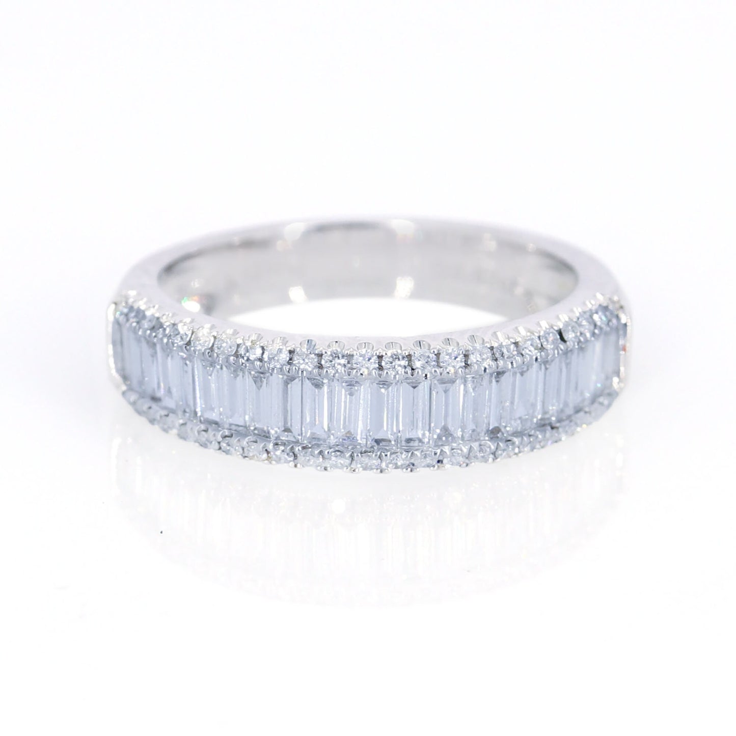 Half Eternity White Band Baguette Round Cut Ring 18K Gold