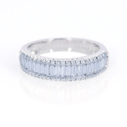 Half Eternity White Band Baguette Round Cut Ring 18K Gold