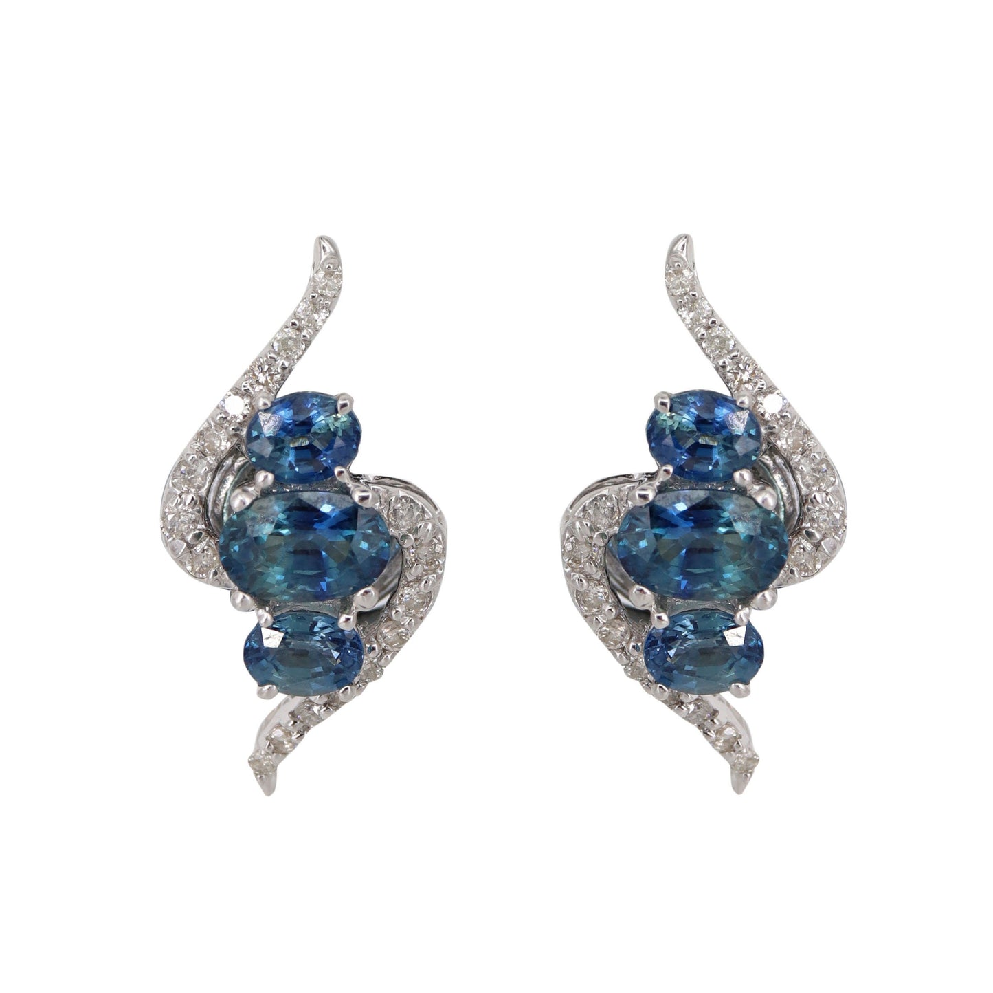 White Ear Studs Blue Sapphire Blue Sapphire Earring 14K Gold