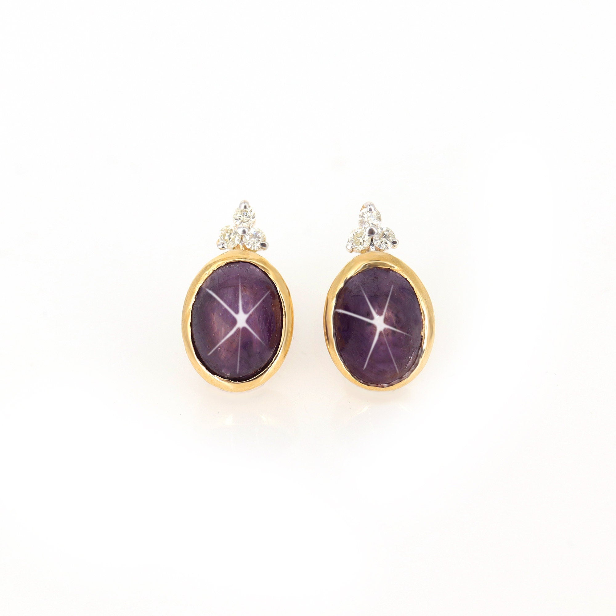 Star Ruby Studs Yellow Certified Ruby Cabochon Earring 14K Gold