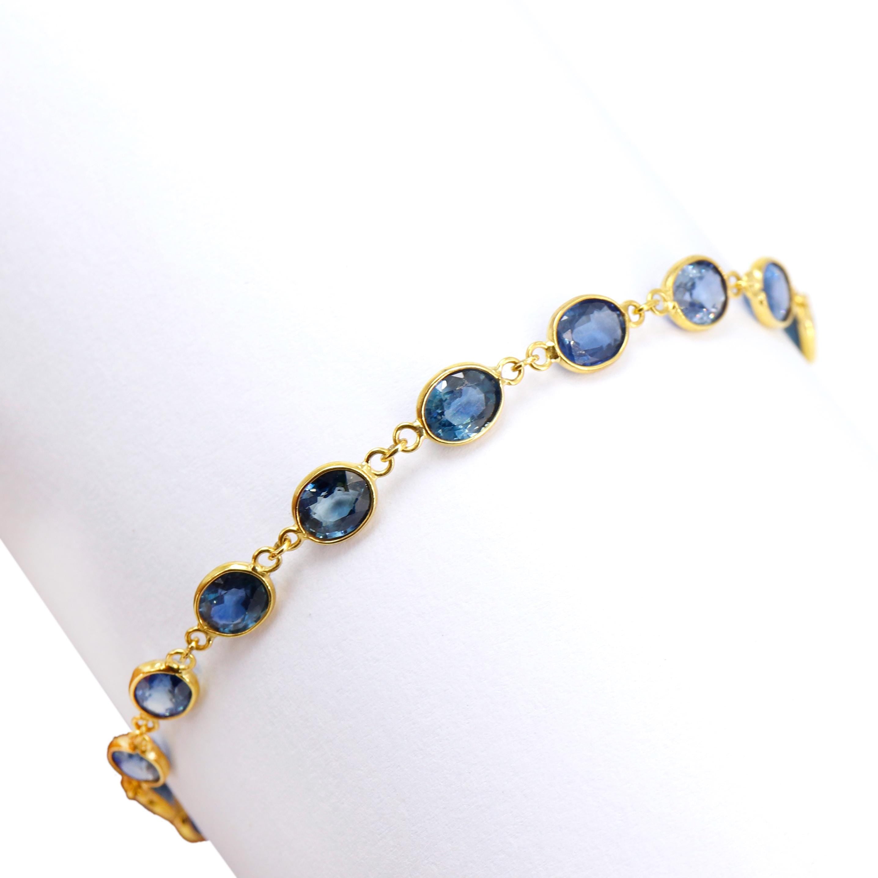 Yellow Blue Sapphire Bracelet 14K Gold