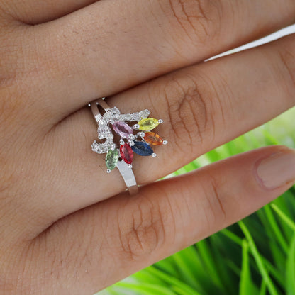 Multi Sapphire Ring Silver