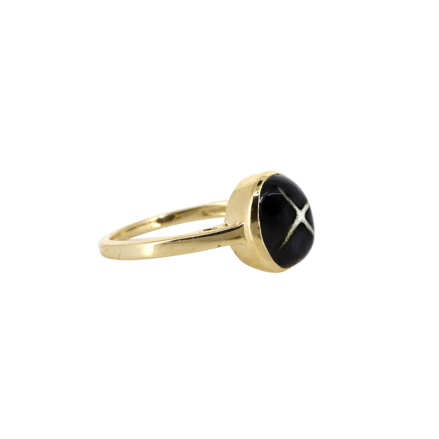Solitaire Black Star Bezel Ring 14K Gold