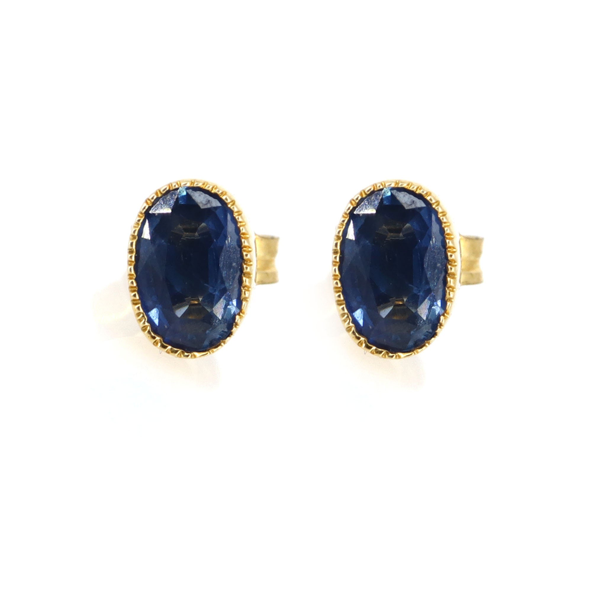 Blue Sapphire Studs 9K Yellow Oval Cut Sapphire Earring Gold