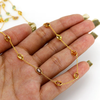 Multi Sapphire Gemstone Necklace 14K Gold