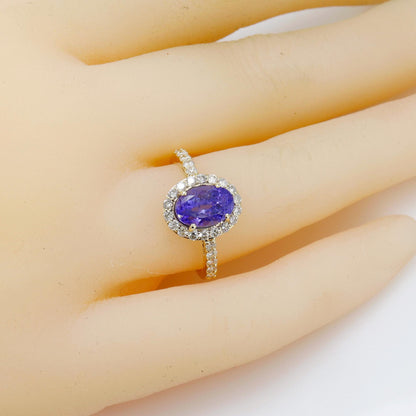 Deep Blue Tanzanite & Setted Yellow / Proposal Ring 14K Gold