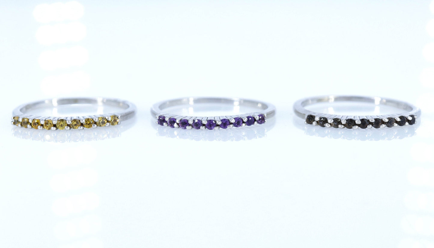 Minimalist Amethyst Smokey Quartz Citrine Gemstone Ring Silver