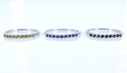 Minimalist Amethyst Smokey Quartz Citrine Gemstone Ring Silver