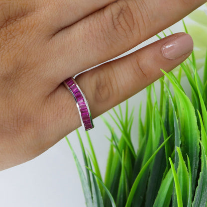 Baguette Cut Gemstone Ruby Ring Silver